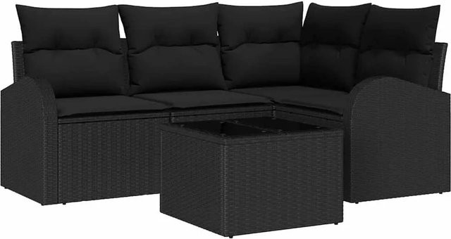 vidaXL Garten-Sofa-Set aus Poly-Rattan in Schwarz mit 5-teiliger Polsterung und Kissen in L-Form - Bild 1