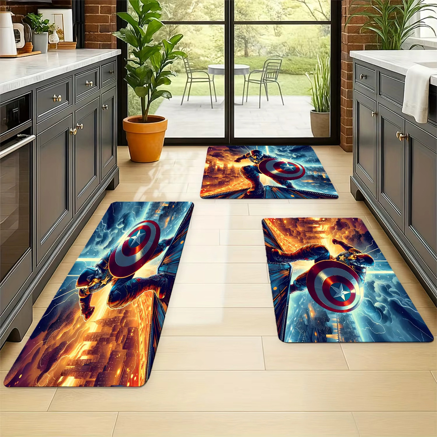 Beast Kingdom Set aus Küchenmatte und Fußmatte mit Marvel Captain America Shield-Aufdruck in Multicolour, weich, extra dick und maschinenwaschbar - Bild 2