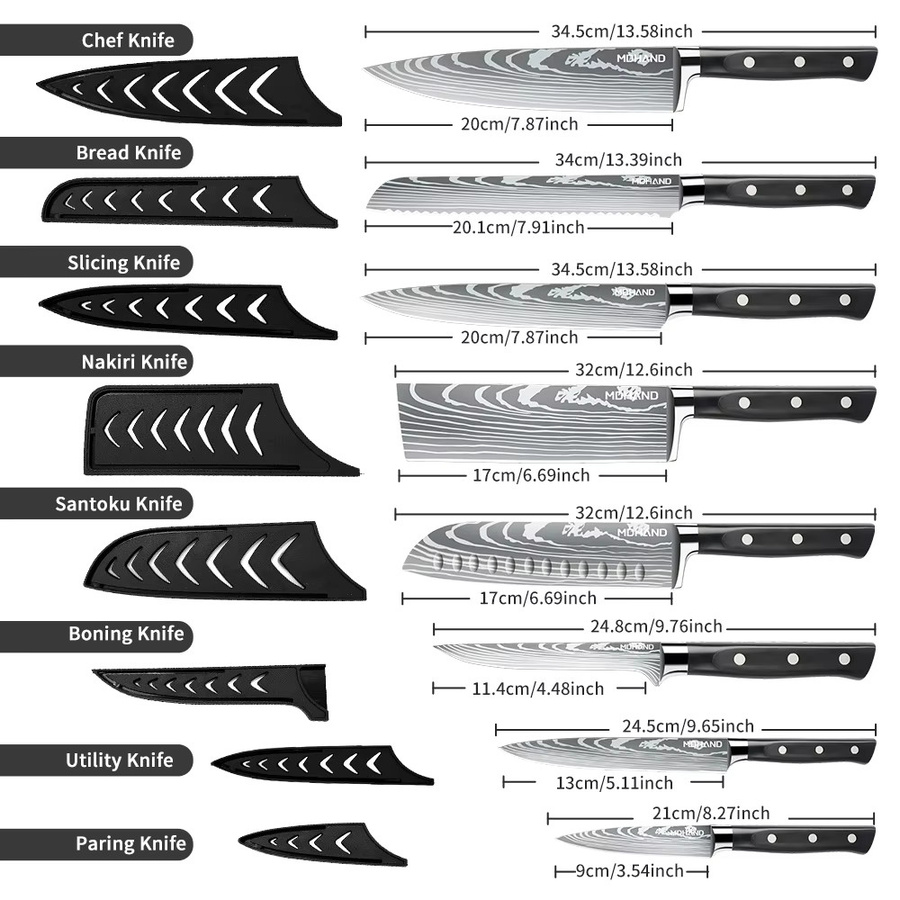 MDHAND 8-teiliges Japanisches Küchenmesser-Set mit ergonomischem ABS-Griff in Schwarz und Weiß inklusive Tragbarer Nylon-Aufbewahrungstasche - Bild 4