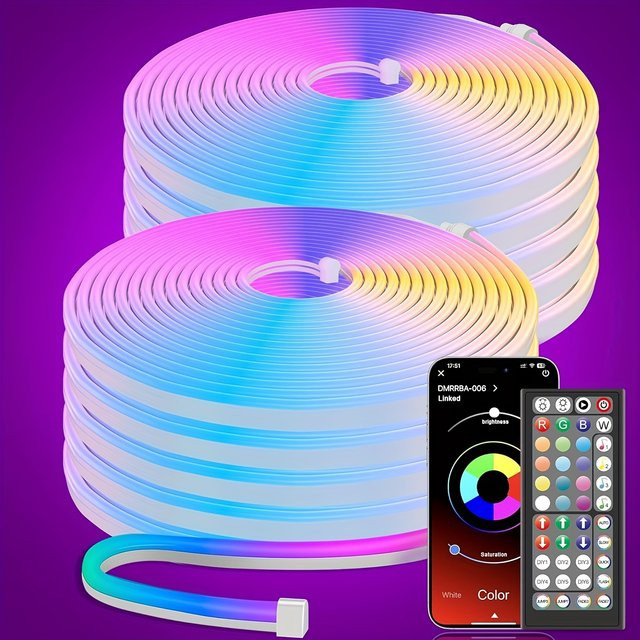 Flexible RGB Neon-Flex LED-Lichterkette in Multicolour mit App- und Fernbedienung-Steuerung, IP65 wasserdicht, aus Silikon für moderne Party-Effekte - Bild 1