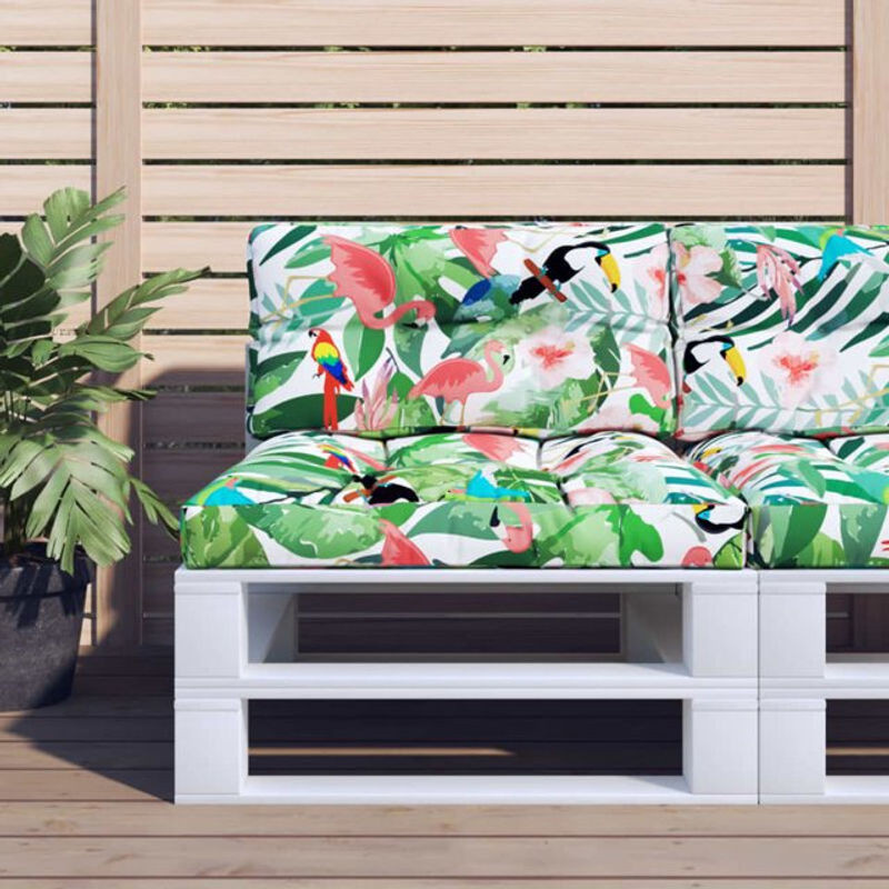 vidaxl Palettenkissen 2er Set aus Stoff mit Blumenmuster in Bunt, Quadratisch, 80 x 80 cm - Bild 1