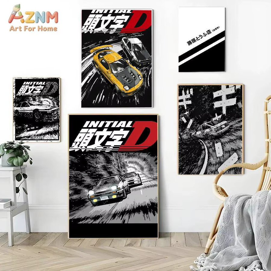 AZNM Initial D Leinwand-Wandkunst ungerahmt, Anime JDM AE86 RX-7 Rennwagen-Poster, Mehrfarbig - Bild 2