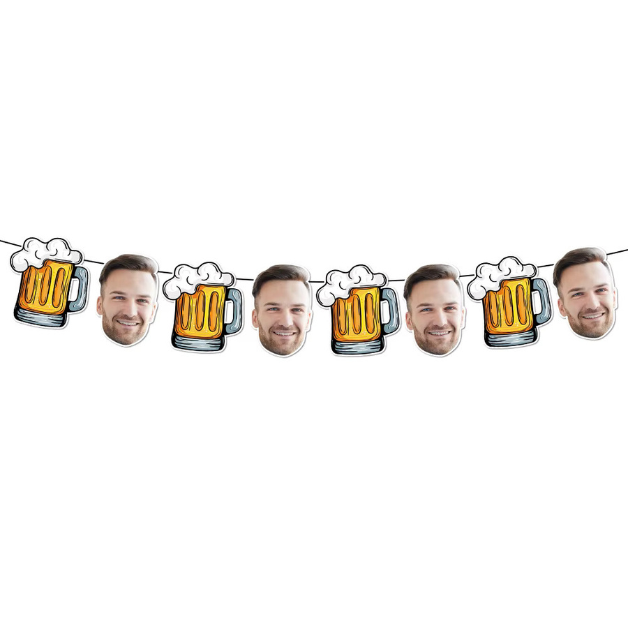 Personalisierte Bier-Thema Party-Girlande aus Papier mit individuellem Gesicht für Geburtstag und Jubiläum, Mehrfarbig - Bild 2