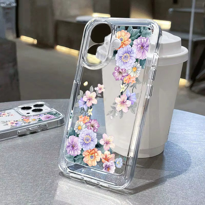 Stoßfeste Silikon-Schutzhülle mit Blumenmuster von YISHANGOU für iPhone 16 Pro Max, 15 Pro Max, 15 Plus, 14, 13, 12 und 11 in Transparent - Bild 1
