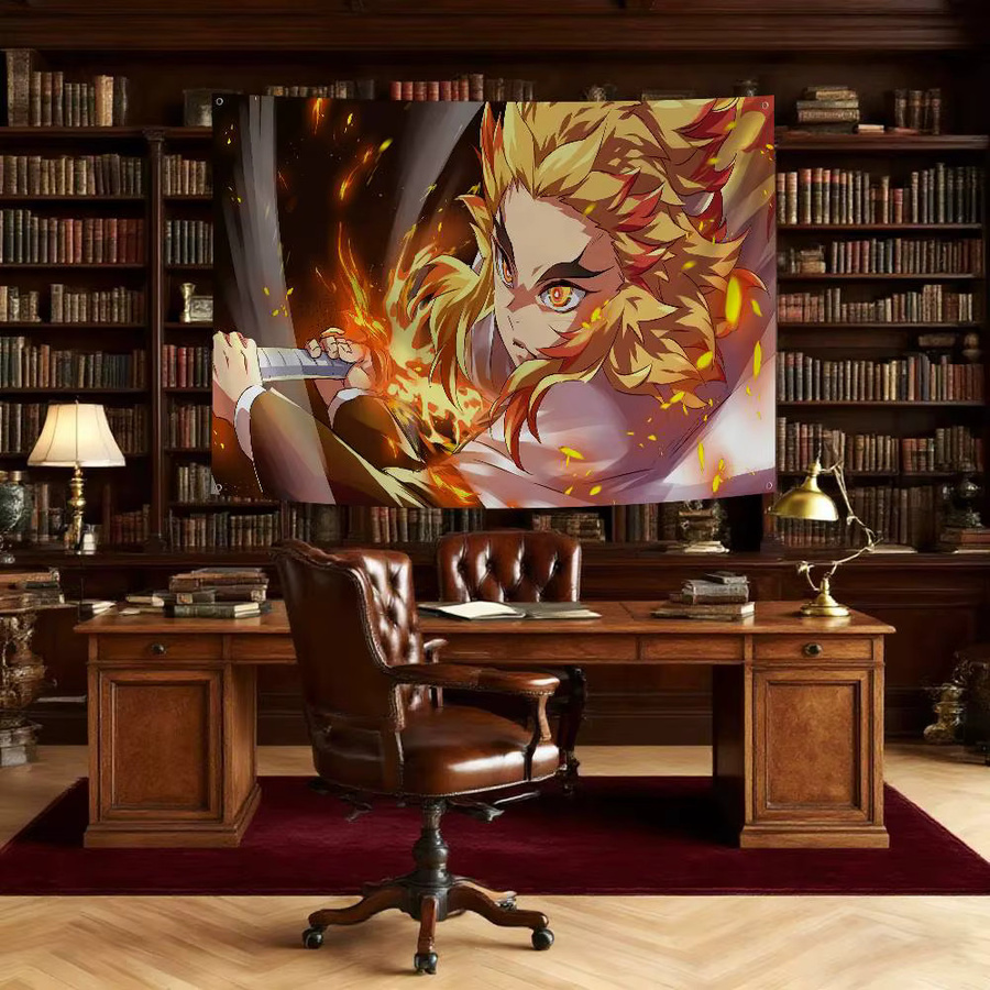 Dämon Slayer Rengoku Kyoujurou Anime Flagge aus Polyester mit vier Löchern für Outdoor und Zimmer Dekoration, Mehrfarbig - Bild 2
