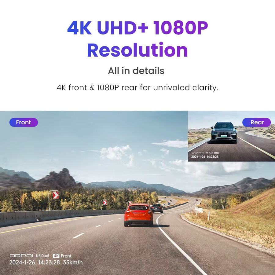 DDPAI N5 Dual Dashcam 4K HDR mit WiFi, GPS, KI-Nachtsicht und ADAS für Vorne und Hinten - Bild 2