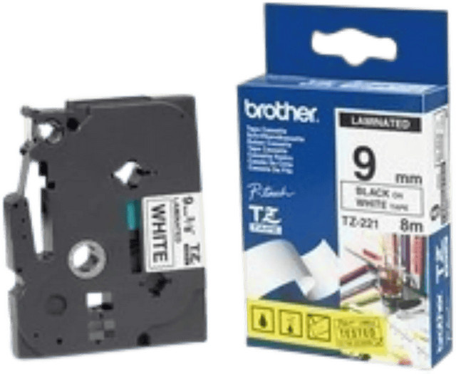Brother TZe-221 Liniertes Band Schwarz auf Weiß, Breite: 0,9 cm, Länge: 8 m, laminiert für P-Touch Etikettiergeräte - Bild 1