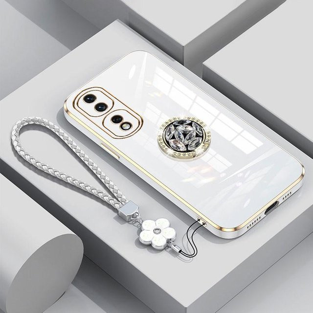 Honor 90 Hülle mit Luxus Diamant Halter und Umhängeband in Weiß für Honor 90 Lite 70 80 60 50 SE PRO mit Ständer Ring und Case Holder - Bild 1
