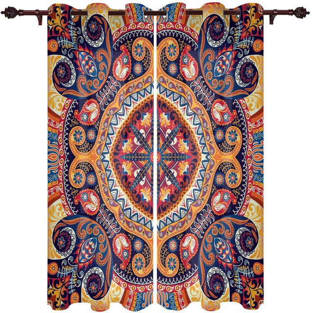 Super Six Vorhang mit ethnischem Stammesmuster und geometrischem Design, halbtransparent, Mehrfarbig, Breite: 135 cm, Höhe: 60 cm - Bild 1