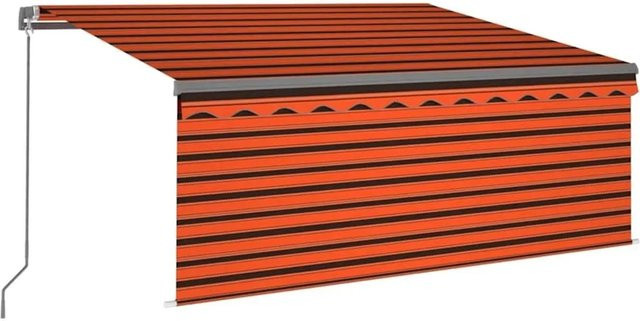 vidaXL Markise manuell einziehbar mit LED und Rollo in Orange Braun, B: 3,5 m, H: 2,5 m - Bild 1