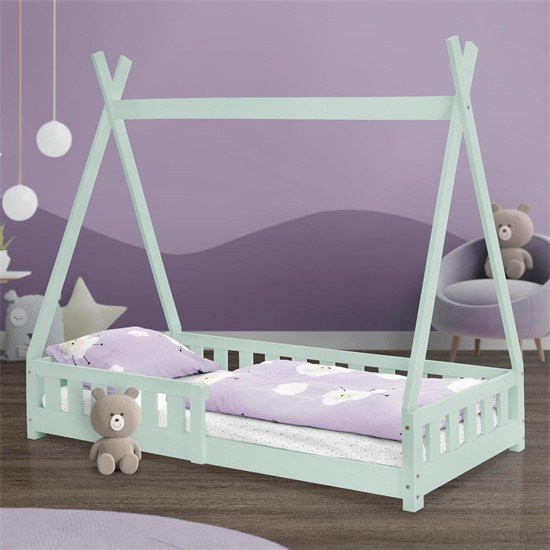 ML-Design Kinderbett Tipi aus Kiefernholz mit Rausfallschutz und Lattenrost, Farbe: Grün, B/T/H: 160 x 80 x 150 cm - Bild 1