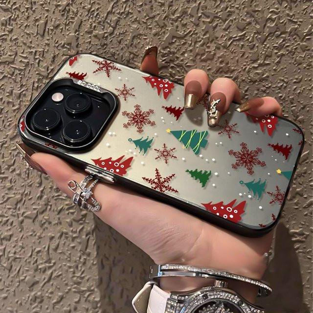 Joyful Christmas Pattern Handyhülle aus galvanisiertem Laser-TPU für iPhone 11 bis iPhone 17 Pro Max, Schwarz/Mehrfarbig - Bild 1