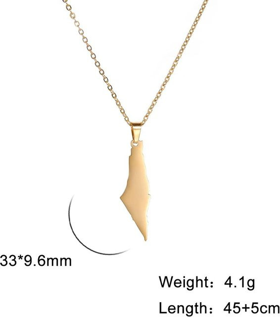 Anhänger Halskette Palästina Karte, Edelstahl, Gold, Unisex, 45-50cm - Bild 1