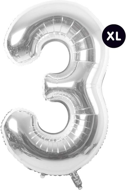 Rico Design Folienballon Zahl 3 in Silber, Höhe: 86 cm - Bild 1