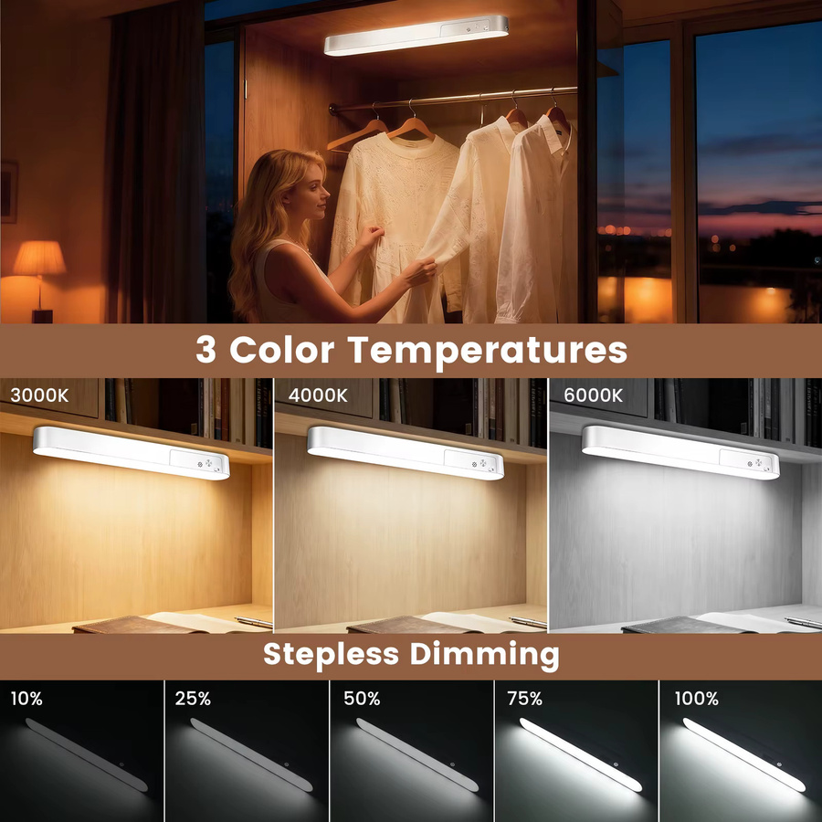 XUNATA Magnetische LED Schrankleuchte in Weiß mit USB-Anschluss, dimmbar und mit 3 Farbmodi für Schreibtisch, Kleiderschrank oder Nachtlicht, B/T/H: 28,0 x 2,8 x 1,0 cm - Bild 3