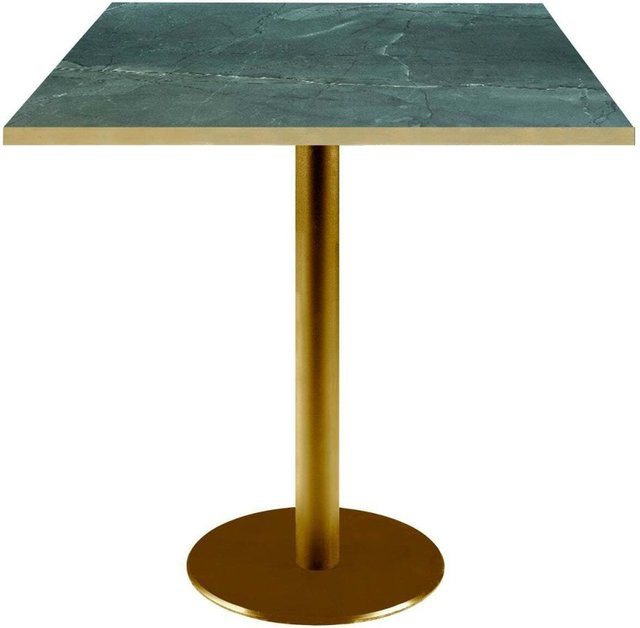 RestooTab Tisch Rome quadratisch in Dunkelgrün Marmoriert mit goldmetallic Gestell und messingfarbenen Kanten, B/T/H: 70 x 70 x 75 cm - Bild 1