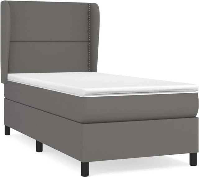 vidaXL Boxspringbett Hybrid mit Matratze und Kopfteil in Grau aus Kunstleder, B/T/H: 100 x 200 x 118 cm - Bild 1
