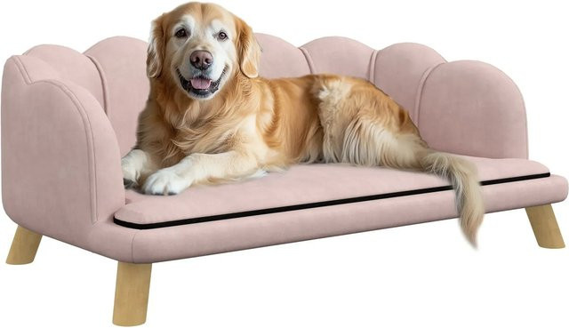 PawHut Hundesofa Rosa mit Rückenlehne und Holzbeinen aus Polyester und Schaumstoff, B: 98,5 cm, T: 60,5 cm, H: 35,5 cm - Bild 1