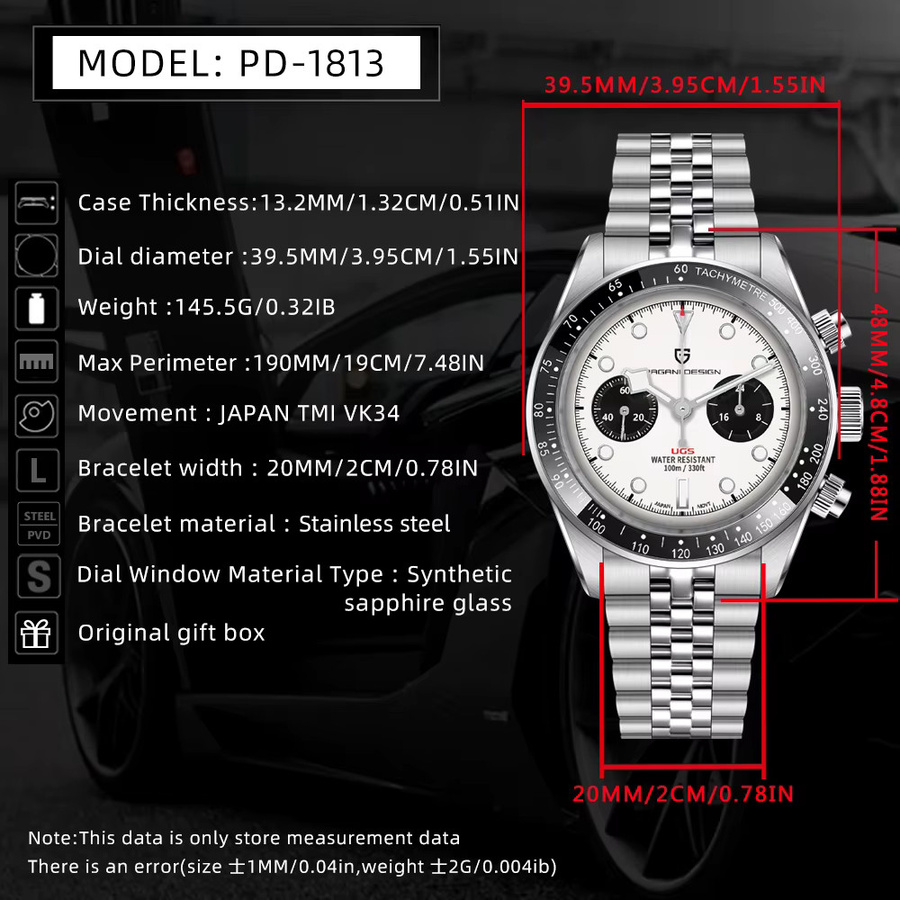PAGANI DESIGN Chronograph, Quarz, Edelstahl, Schwarz, Weiß, Herren - Bild 5