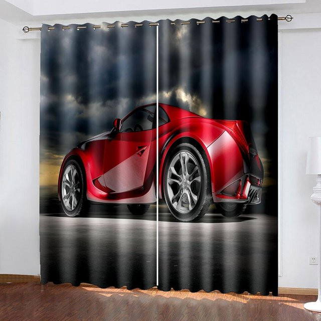 Super Six Fenstervorhang mit Sportwagen-Print in Multicolour, semi-transparent, Polyester, Breite: 100 cm, Höhe: 160 cm - Bild 1