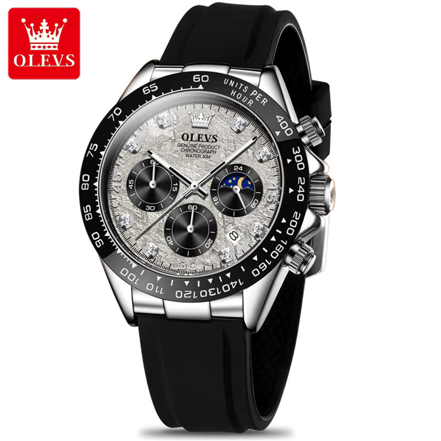 OLEVS Chronograph, Quarz, Silikonarmband, Silber, Herren - Bild 2