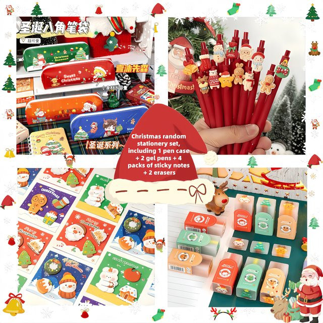 Weihnachts-Briefpapier-Set in Multicolour mit Stiftetui, Gelstiften, Haftnotizen und Radiergummis - Bild 1