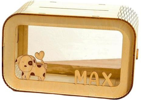 Holz Sparschwein Hercules mit Sichtfenster für Kinder in Beige und Braun - Bild 1