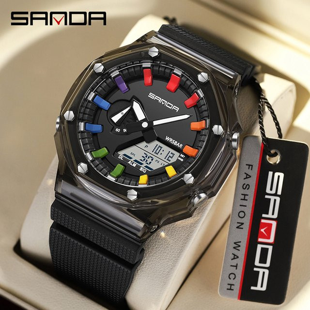 SANDA Armbanduhr, Digitaluhr, Quarz, Kunststoff, Schwarz, Herren - Bild 1
