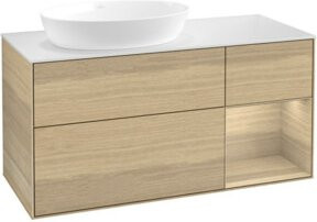V&B Waschtischunterschrank Finion mit Wandbeleuchtung in Weiß und Eiche, Breite: 120 cm - Bild 1
