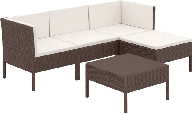 vidaXL 5-tlg Garten-Lounge-Set Modell 15 aus Poly Rattan in Braun mit Auflagen und Couchtisch - Bild 1