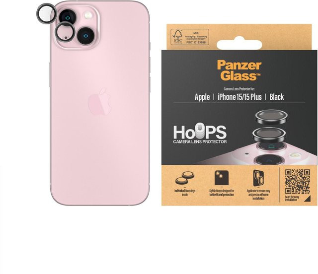 PanzerGlass Kameraschutz und Schutzfolie für iPhone 15 und iPhone 15 Plus in Schwarz - Bild 1