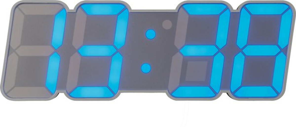 AURIOL LED Wand- und Tischuhr mit Infrarot-Fernbedienung, Digitalanzeige, Thermometer und Datumsanzeige, Weiß/Blau, B: 23,5 cm, H: 23,5 cm, T: 9,2 cm - Bild 1