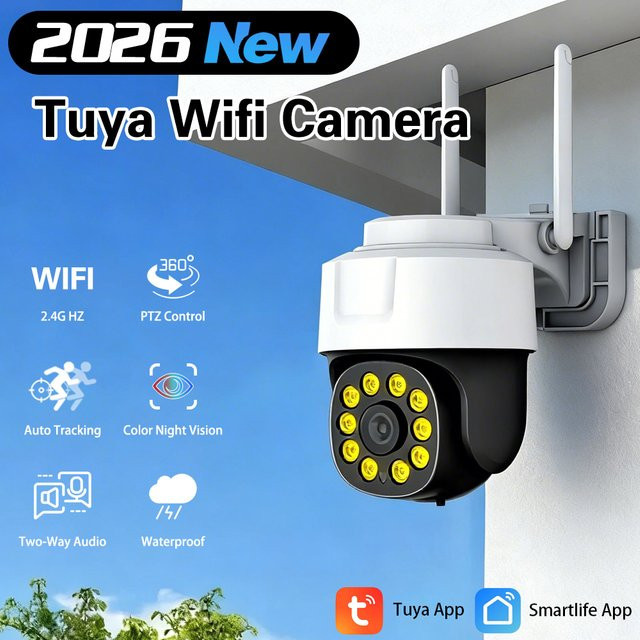 Tuya 5MP WIFI PTZ IP-Kamera für Innen- und Außenbereiche, drahtlose Heimsicherheitskamera in Weiß, kompatibel mit der Tuya Smartlife App - Bild 1