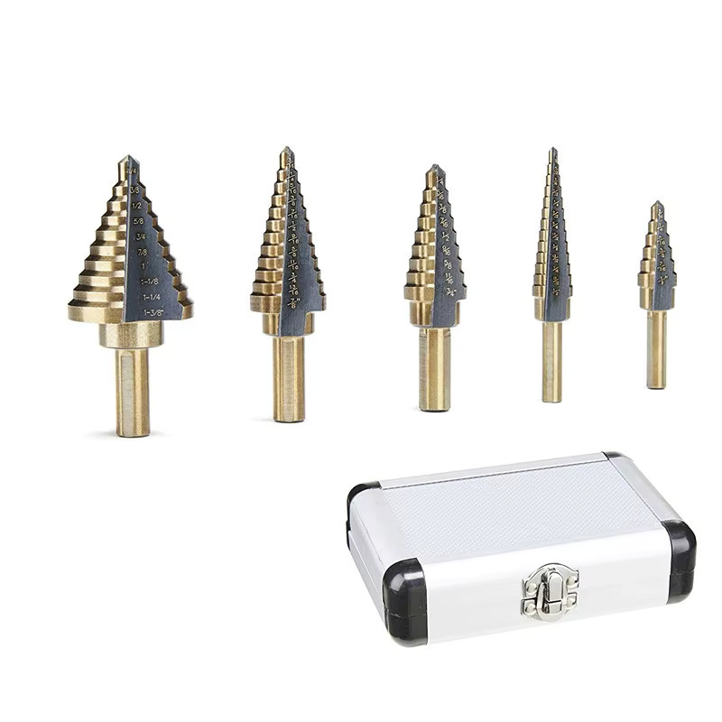 Justinlau 5-teiliges HSS-Cobalt Stufenbohrer-Set mit Titan-Kern in Gold, Mehrlochschneider-Bohrer-Set inklusive Aufbewahrungsgehäuse - Bild 2