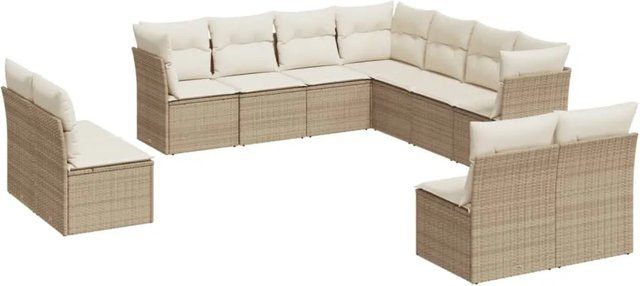 vidaXL 11-tlg. Garten-Sofagarnitur in U-Form aus Polyrattan mit Kissen in Beige und Cremeweiß - Bild 1