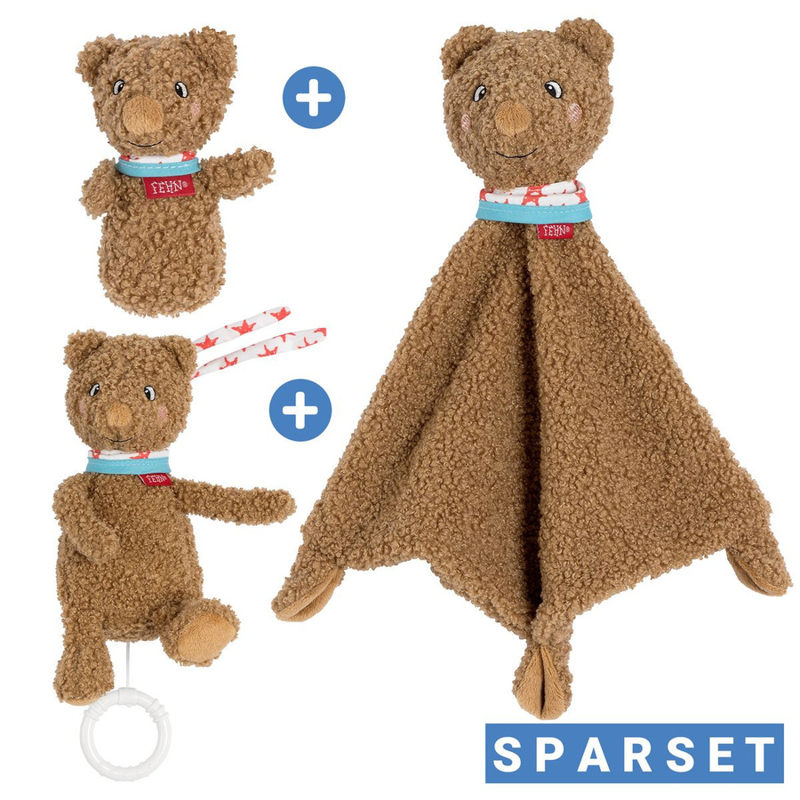 Fehn Bär Geschenk-Set, Schmusetuch, Spieluhr & Greifling, 3-teiliges Set - Bild 1