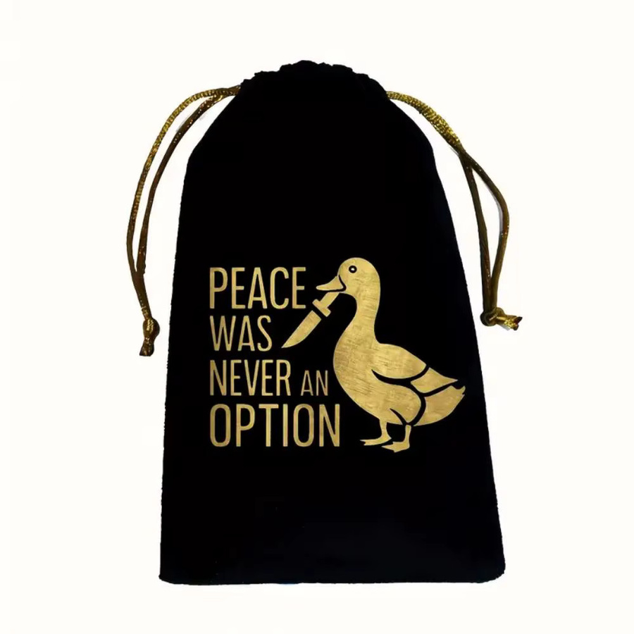 VIKAMA Geschenktüte Peace Was Never an Option in Schwarz und Gold mit Kordelzug für Würfelkarten und Spiele, B/H: 15 x 10 cm - Bild 2