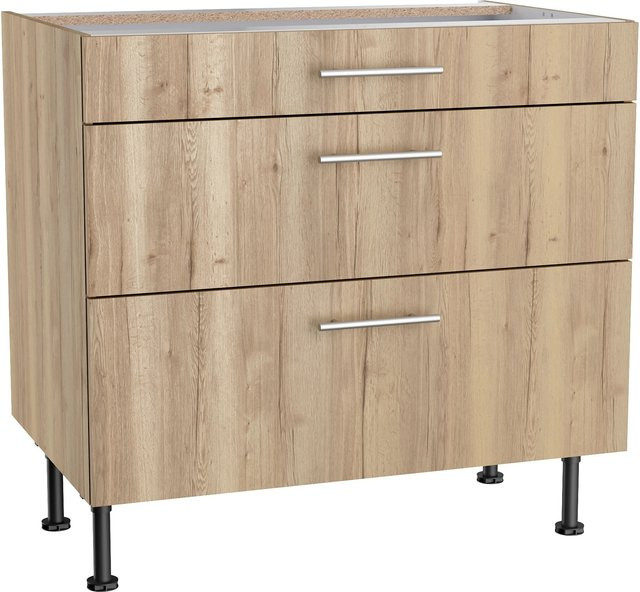 Optifit Küchen-Unterschrank Erik mit 3 Auszügen in WildEiche, B/T/H: 90 x 58,4 x 87 cm - Bild 1