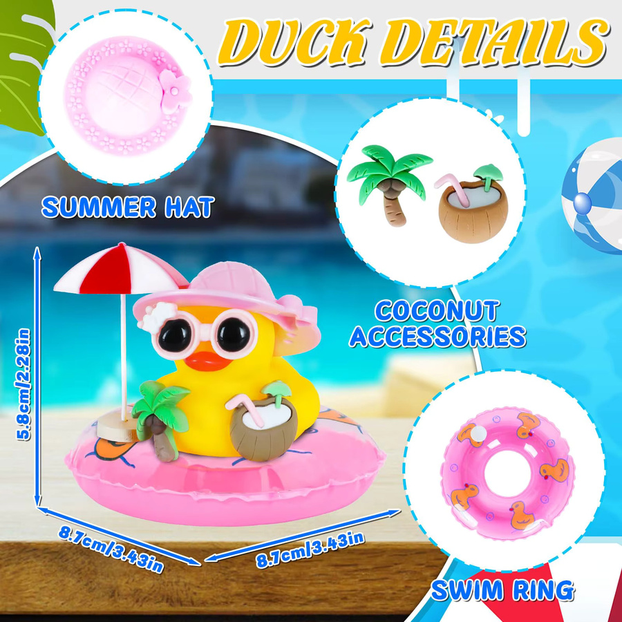 BXA Quietschende Gummiente als Auto-Ornament mit Kokosnuss-Sonnenbrille und Regenschirm in Gelb - Bild 2