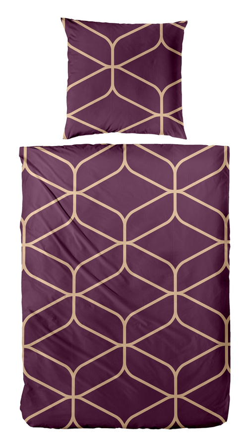 Primera Edelflanell Bettwäsche aus Baumwolle mit Retro Muster in Dunkelrot, Beige und Lila, B/H: 155 x 220 cm mit Kissenbezug 80 x 80 cm - Bild 1