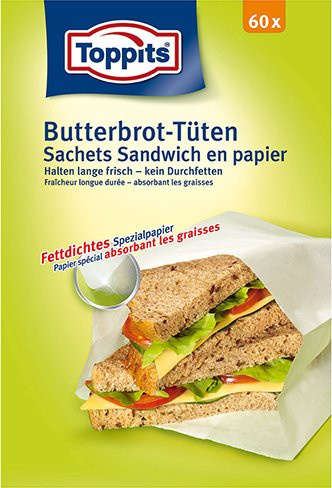 Toppits Butterbrot-Tüten aus Papier, Weiß, 60 Stück, B: 12 cm, H: 20 cm - Bild 1