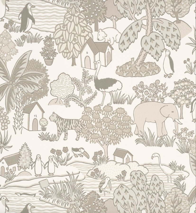 Little Greene Tapete Animal Kingdom in Portland Stone Beige mit Tiermotiv für das Kinderzimmer - Bild 1