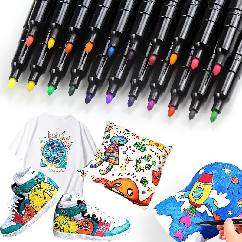 12er Set Textilmarkierungsstifte in Multicolour, wasserfeste Permanentstifte für DIY-Kleidung, Kunst und Graffiti - Bild 2