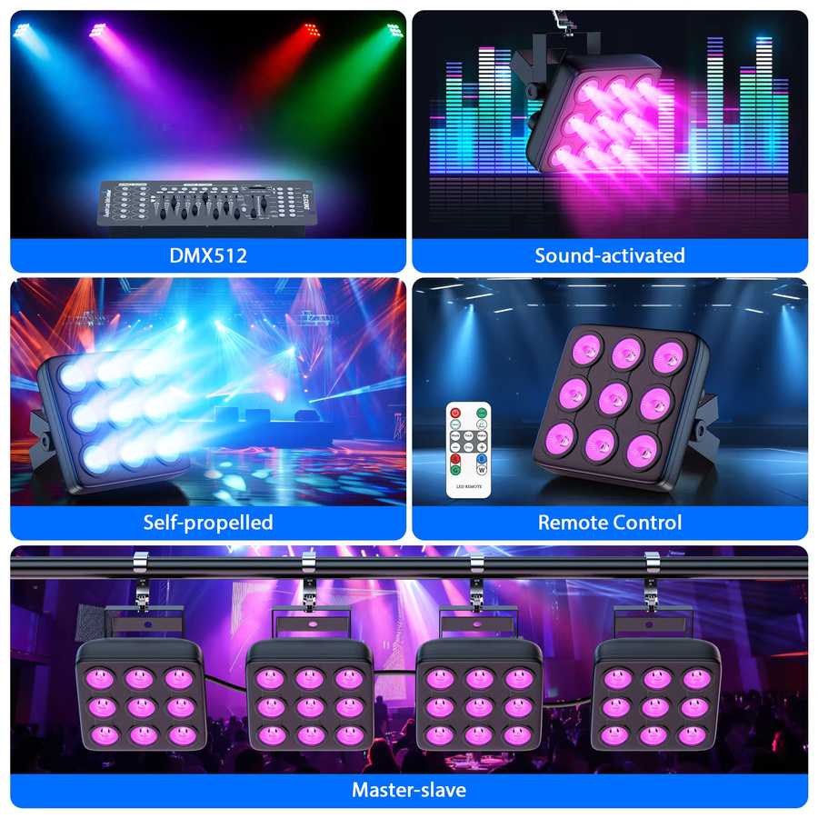 Yiflamefly 4er Set Quadratische Par-Scheinwerfer mit 180W RGBW LED Bühnenbeleuchtung und DMX-Steuerung für DJ, Party und Show - Bild 5