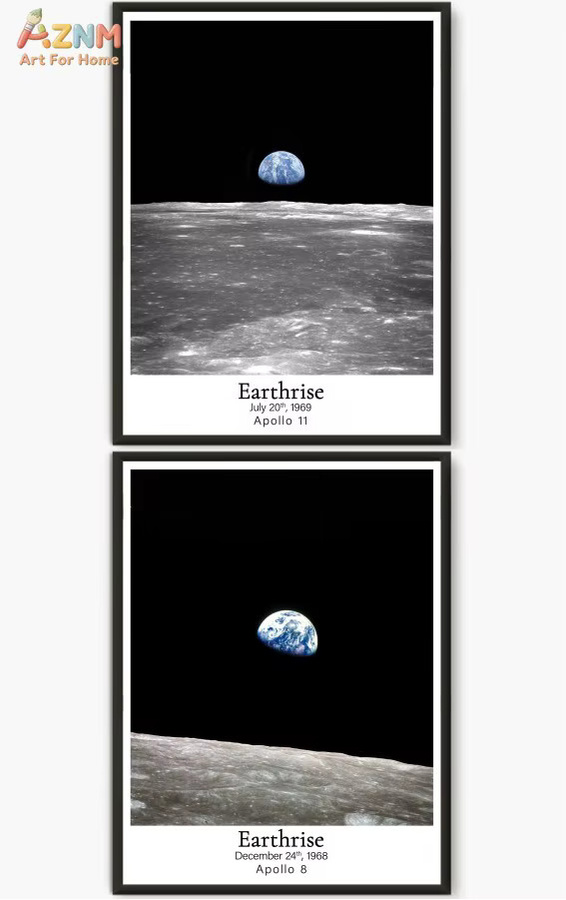 AZNM Vintage Apollo Earthrise Weltraumfotografie Leinwand-Wandkunst, Retro NASA Mondmission Druckposter in Multicolour, ungerahmtes Textil-Poster - Bild 2