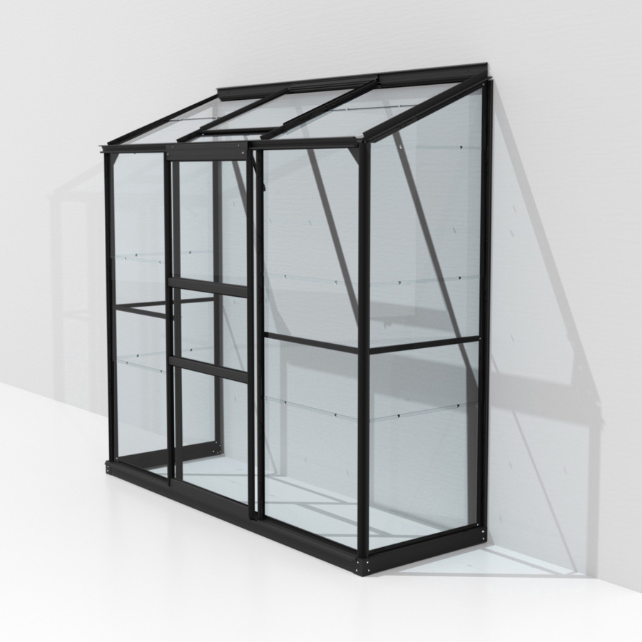 Vitavia Anlehn-Gewächshaus Ida 1300 in Schwarz mit 1,3 m² Fläche, ESG-Glas, Schiebetür und Dachfenster - Bild 2