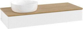 V&B Waschtischunterschrank Antao mit Frontstruktur und Beleuchtung, Eiche Honig, Weiß, B: 120 cm, T: 50 cm, H: 19 cm - Bild 1
