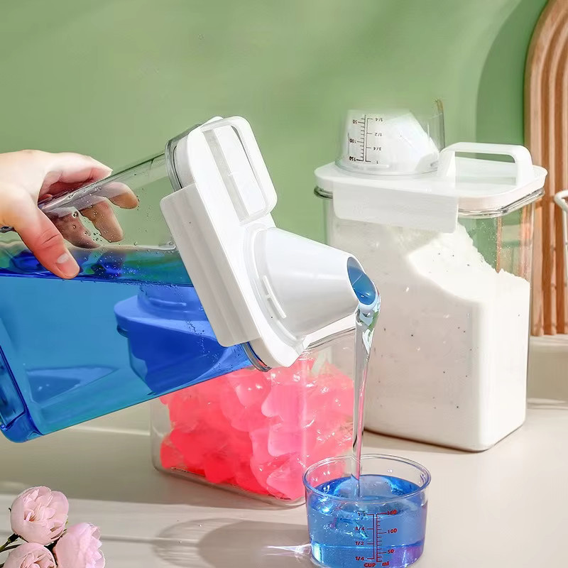 YOCITY Waschmittel Spender Box aus transparentem Kunststoff mit Deckel, luftdichte Aufbewahrungsbox für Waschpulver und Flüssigkeiten, 1100 ml / 1800 ml / 2300 ml - Bild 1