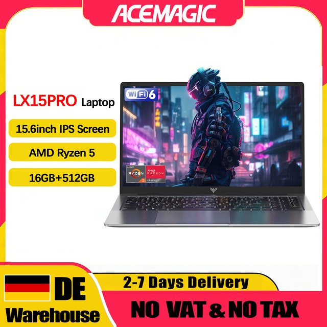 ACEMAGIC LX15PRO Laptop 15,6 Zoll FHD Notebook mit AMD Ryzen 5 7430U, 16GB RAM, 512GB SSD und Windows 11 Pro, 180 Grad klappbar mit Wifi6 und Bluetooth 5.2 - Bild 1