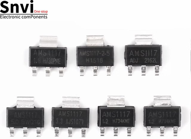 10 Stück AMS1117 Spannungsregler Set in Schwarz, SOT223 Gehäuse, verschiedene Versionen 1.2V bis 5.0V und ADJ - Bild 1